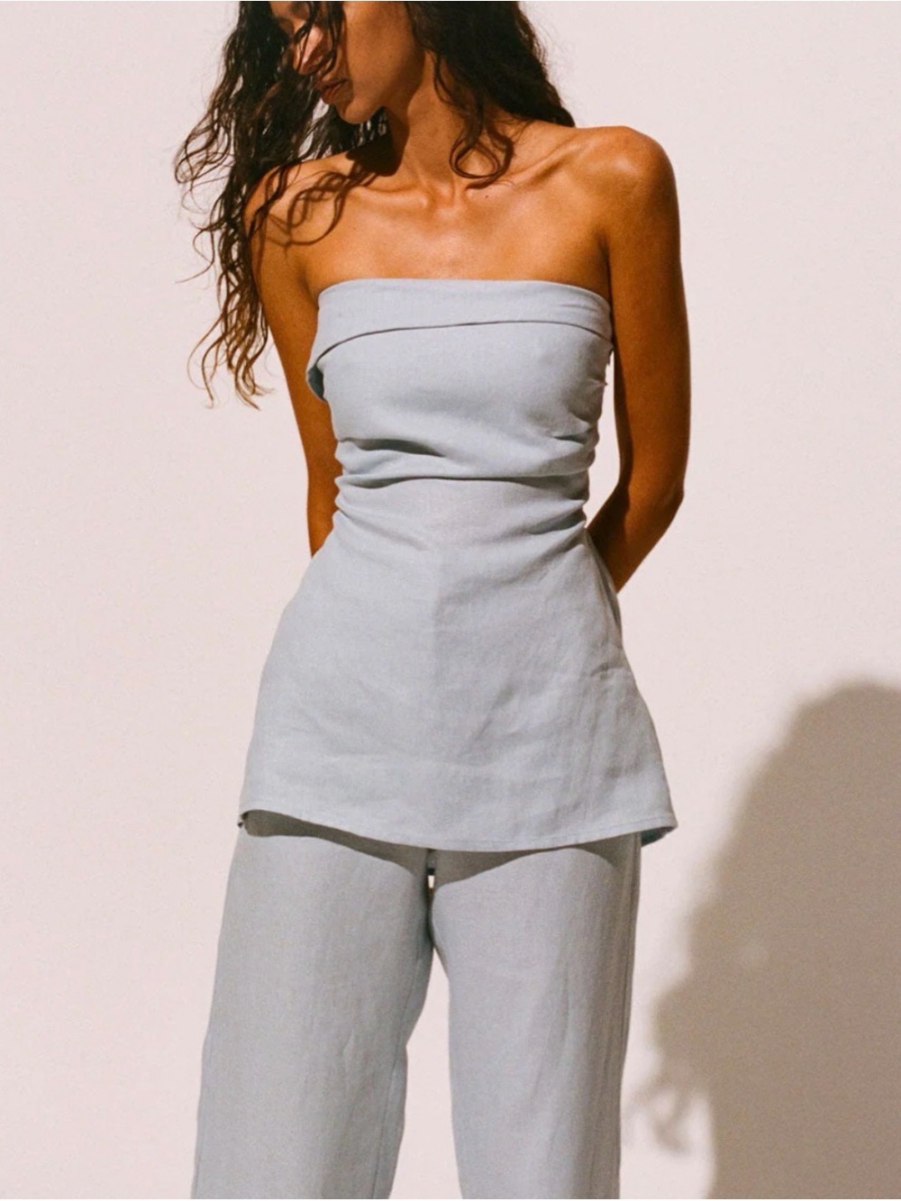 🩵Faithfull the Brand Light Blue Strapless Linen Tunic Tank Top - Picture 5 of 7